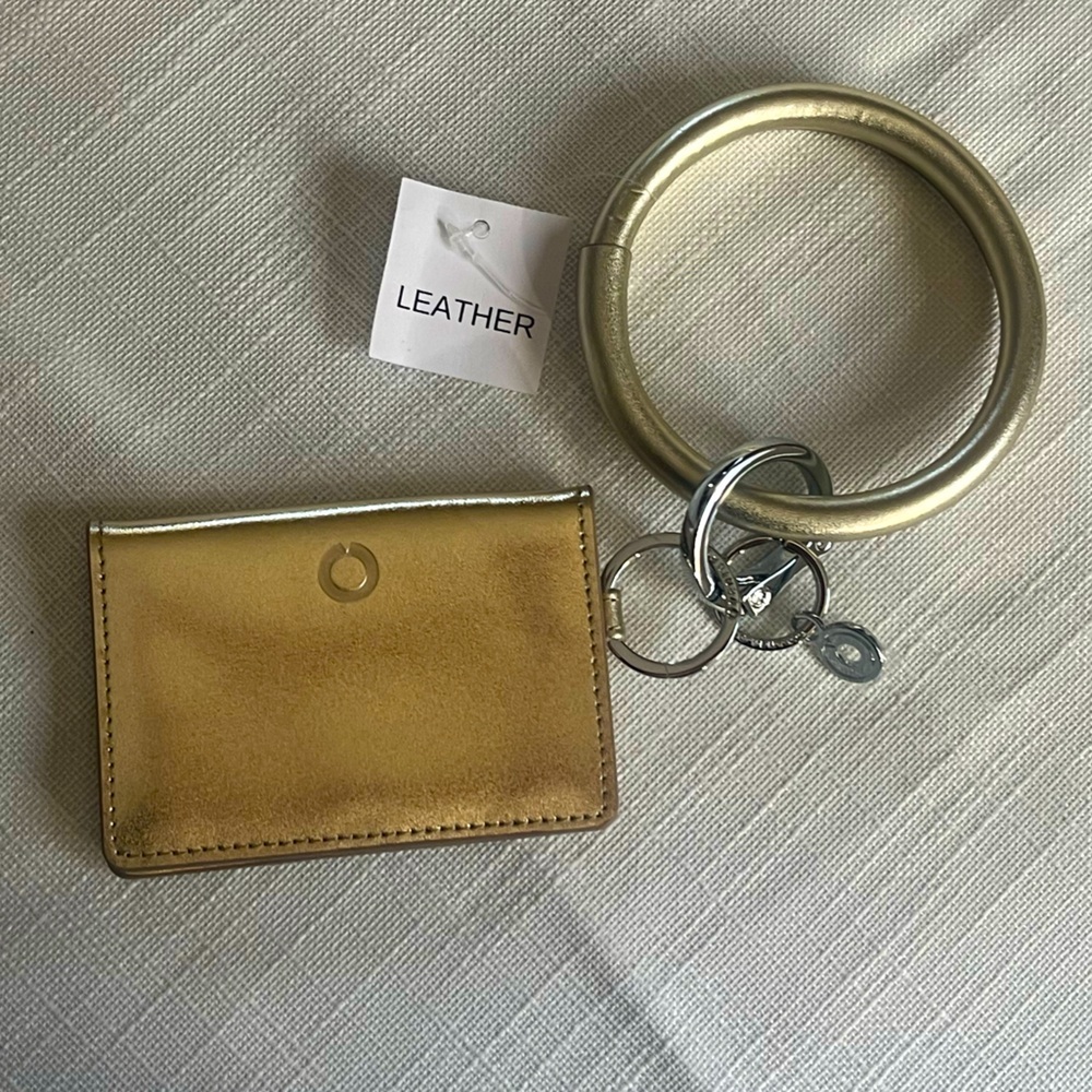 NWT Set Gold Leather Oventure Big O® Key Ring & Keychain Wallet/ID Holder
